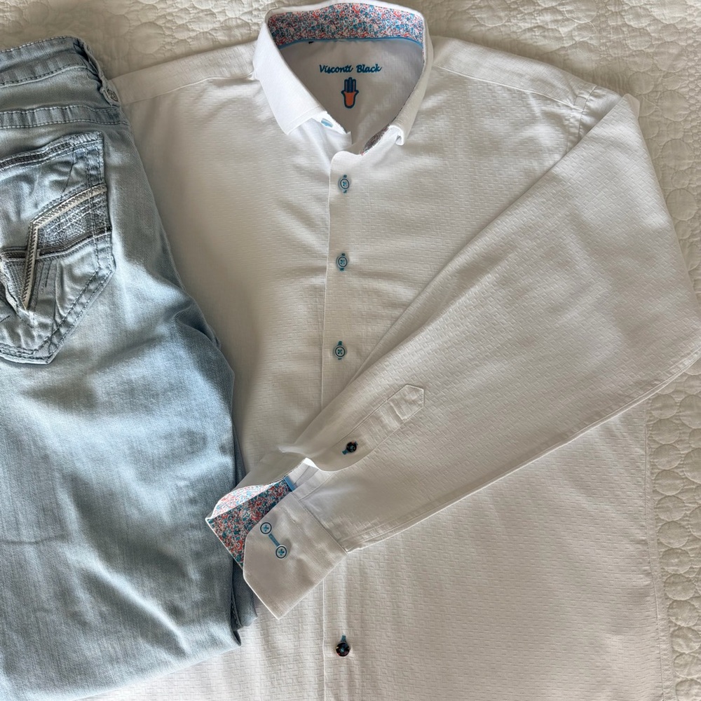 Visconti White Men's Casual Button Down Shirt